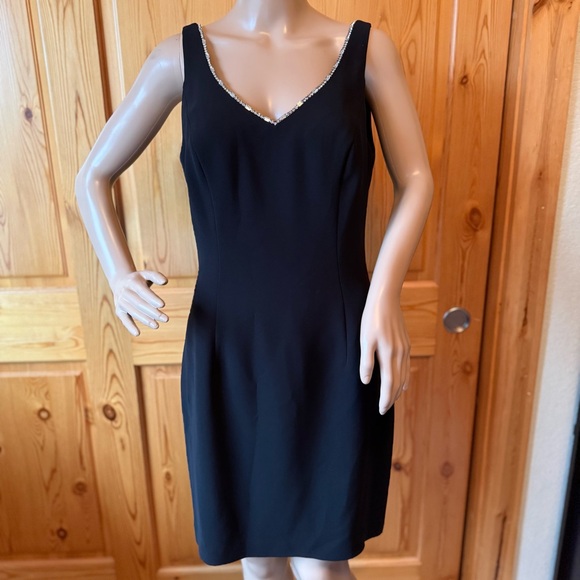 Vintage Dresses & Skirts - Vintage Andrea Pollizzi for Rex Lester Black Cocktail Dress 8 Rhinestone Neck